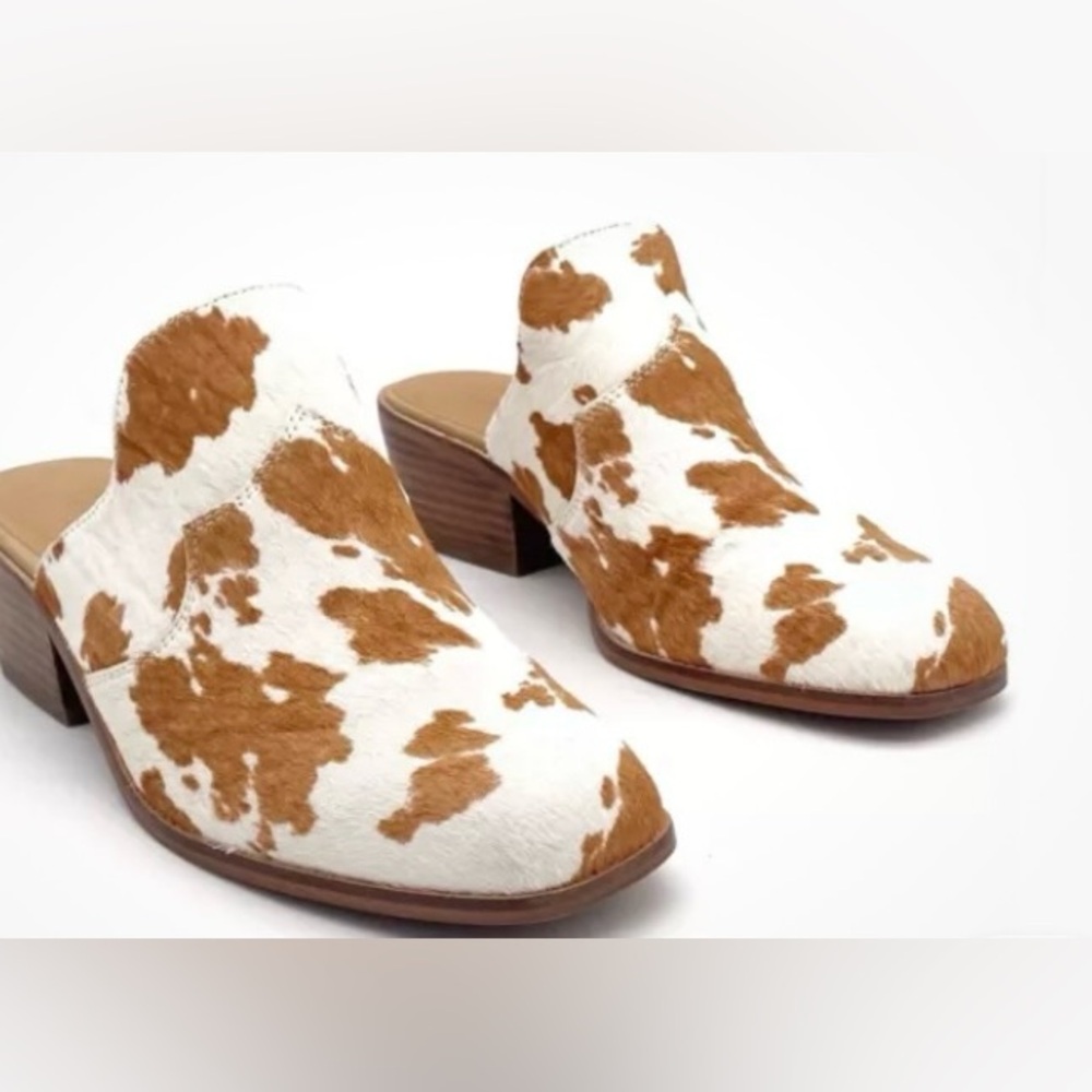 Crown Vintage Cow Print Mules
